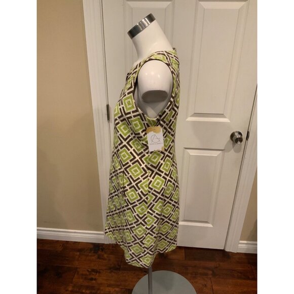 Michael Kors Green & Brown Geometric Button Front Shift Dress, Size 8 - Picture 4 of 6